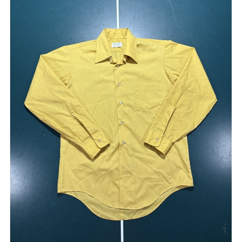 Vintage 60s 70s Manhattan Dura Brite Dagger Button Up Shirt Men's Medium Yellow